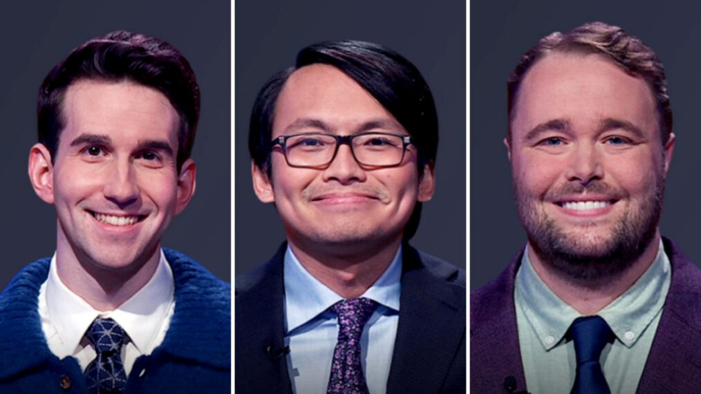 (from left) 'Jeopardy!' TOC finals contestants Scott Riccardi, Paolo Pasco, and TJ Fisher, on February 2, 2026