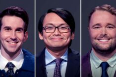 (from left) 'Jeopardy!' TOC finals contestants Scott Riccardi, Paolo Pasco, and TJ Fisher, on February 2, 2026