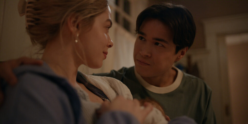 Sarah Dugdale as Lizzie and Kai Bradbury as Denny Cutler in 'Virgin River' Season 7