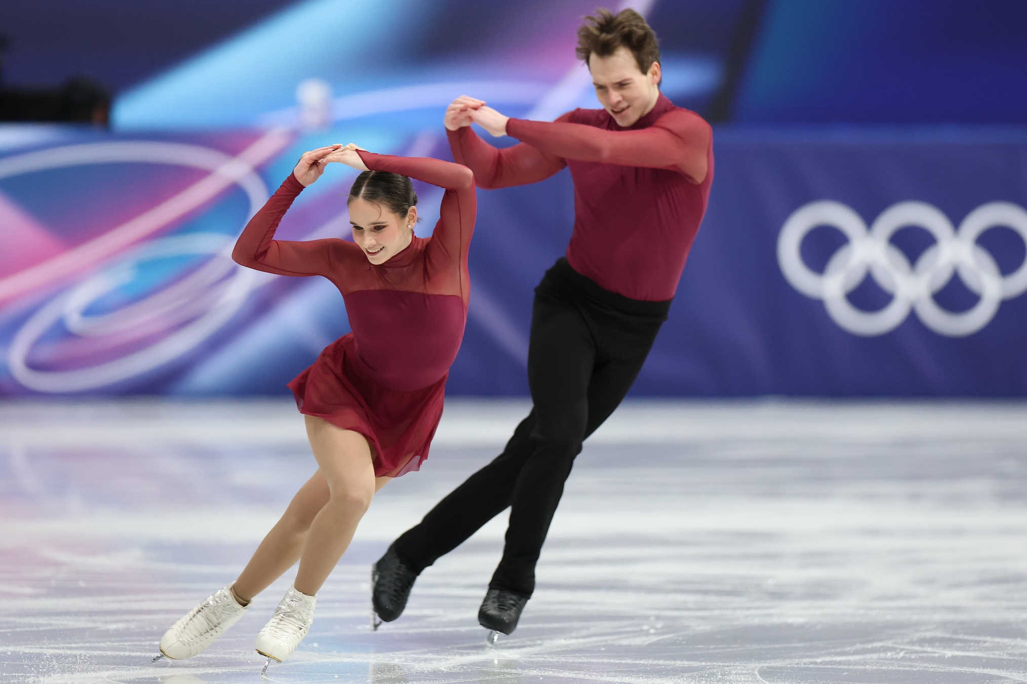 Maria Pavlova and partner Alexei Sviatchenko of Team Hungary compete in Pair Skating - Short Program on day nine of the Milano Cortina 2026 Winter Olympic games at Milano Ice Skating Arena on February 15, 2026 in Milan, Italy.