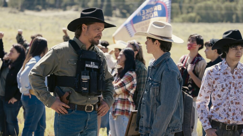 Luke Grimes as Kayce Dutton and Brecken Merrill as Tate Dutton — 'Marshals'