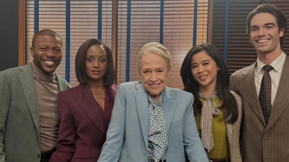 Edwin Hodge, Skye P. Marshall, Kathy Bates, Leah Lewis, and Henry Haber on set of 'Matlock' Season 2