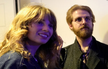 Maya Hawke and Christian Lee Hutson backstage at the 37th Annual Tibet House US Benefit Concert at Carnegie Hall on February 26, 2024, in New York City