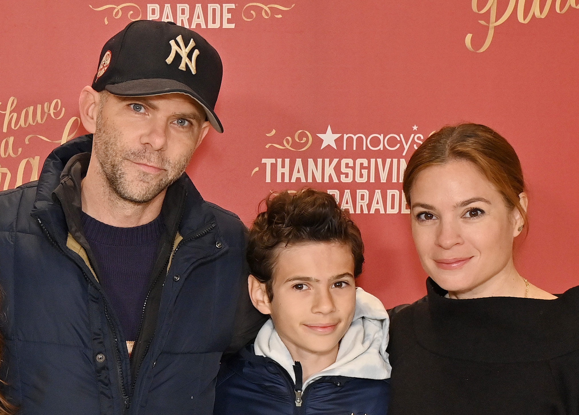 Leslie Bubb, Madeline Bubb, Mikey Day, Abbott Day and Paula Christensen attend the Macy's Thanksgiving Day Parade 2025 at Macy's Herald Square on November 27, 2025 in New York City.