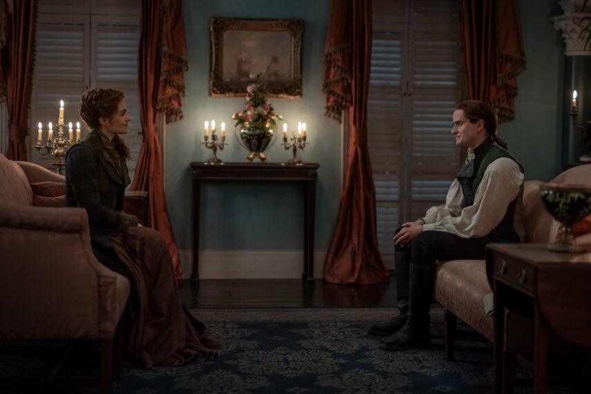 Sophie Skelton and Charles Vandervaart in 'Outlander' Season 8