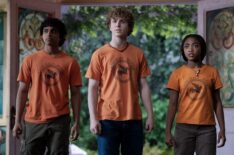 Aryan Simhadri as Grover, Walker Scobell as Percy, and Leah Sava Jeffries as Annabeth in the 'Percy Jackson and the Olympians' Season 2 finale