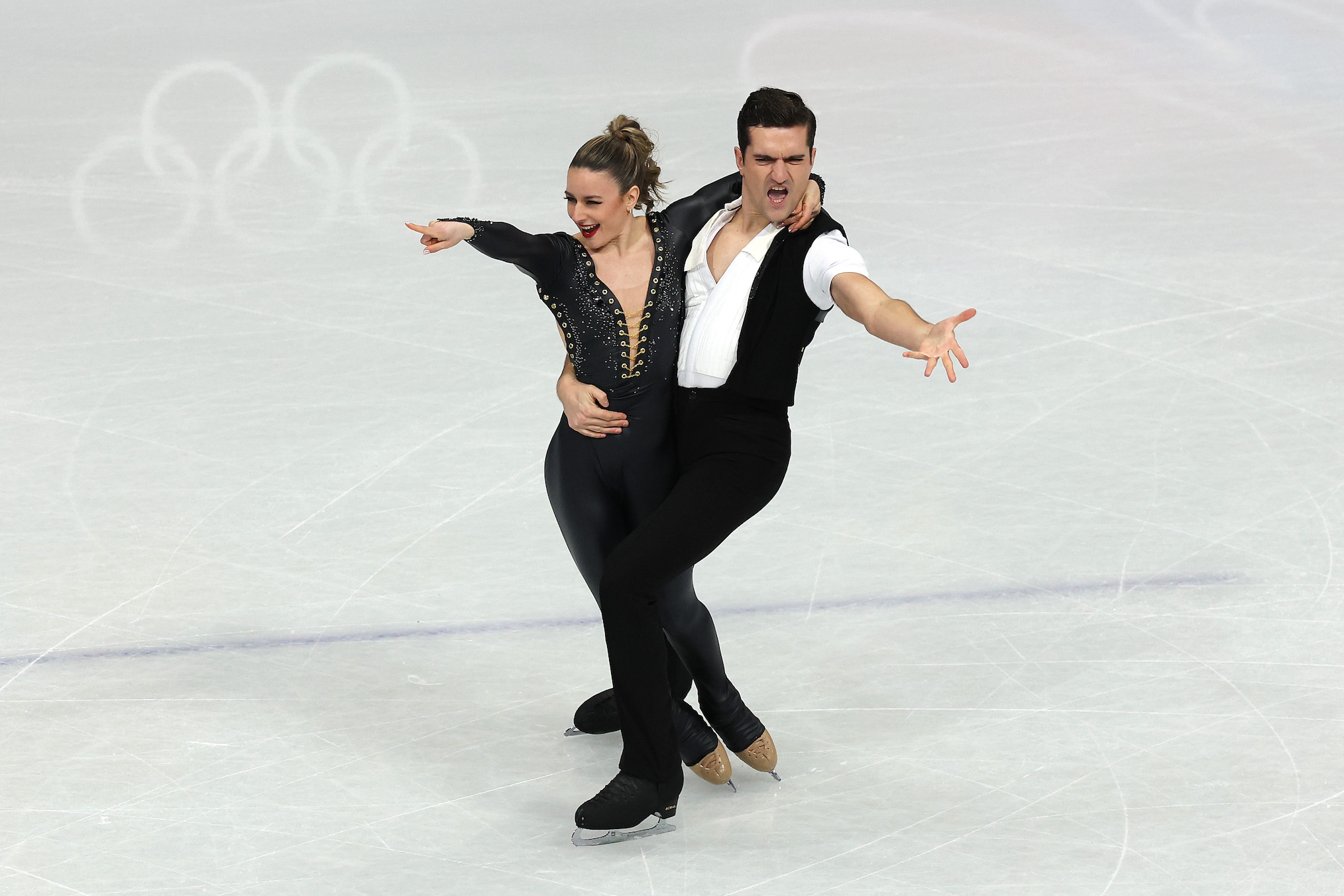 Marie-Jade Lauriault and partner Romain Le Gac of Team Canada compete in Ice Dance - Rhythm Dance Qualification on day three of the Milano Cortina 2026 Winter Olympic games at Milano Ice Skating Arena on February 09, 2026 in Milan, Italy.