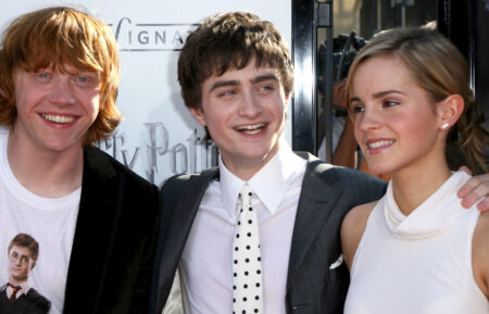 Rupert Grint, Daniel Radcliffe, and Emma Watson at the U.S. premiere of 'Harry Potter And the Order of the Phoenix' at Grauman's Chinese Theatre on July 8, 2007, in Hollywood, California