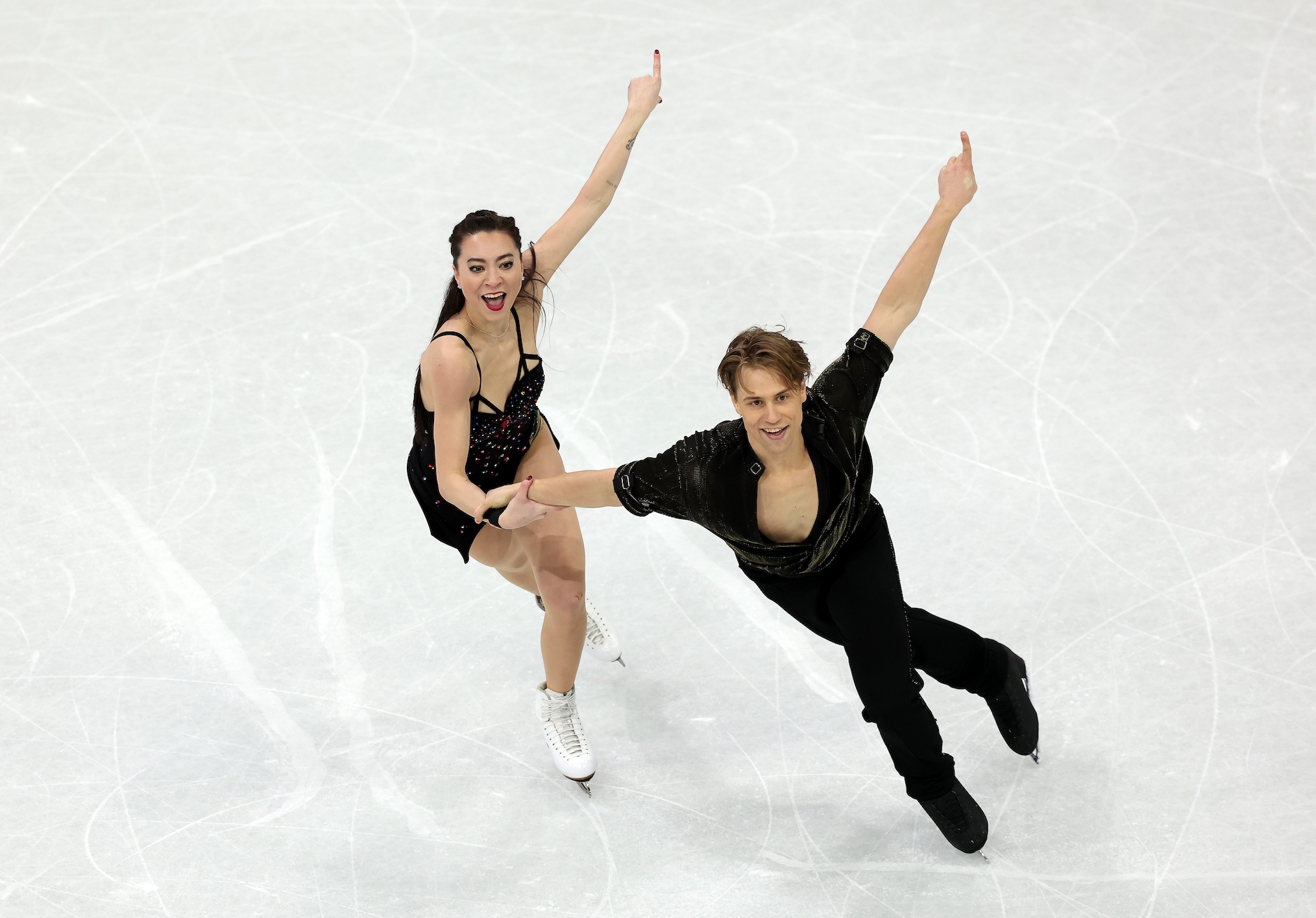 Allison Reed and partner Saulius Ambrulevicius of Team Lithuania compete in Ice Dance - Rhythm Dance Qualification on day three of the Milano Cortina 2026 Winter Olympic games at Milano Ice Skating Arena on February 09, 2026 in Milan, Italy.