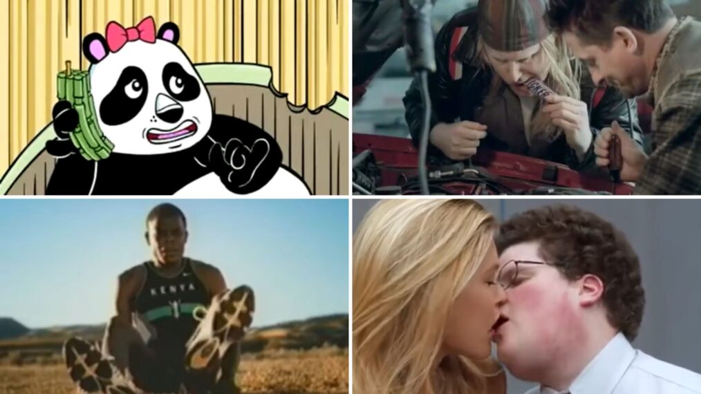 Super Bowl ads from SalesGenie, Snickers, GoDaddy, and Just for Feet
