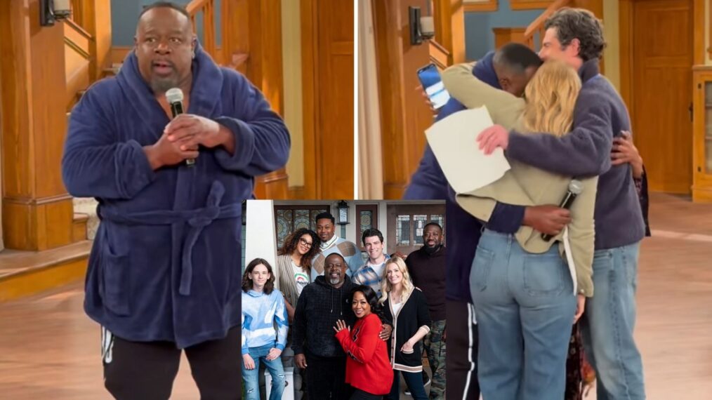 Cedric The Entertainer, Tichina Arnold, Beth Behrs, and Max Greenfield, on the set of 'The Neighborhood' as the CBS show wraps filming its final season