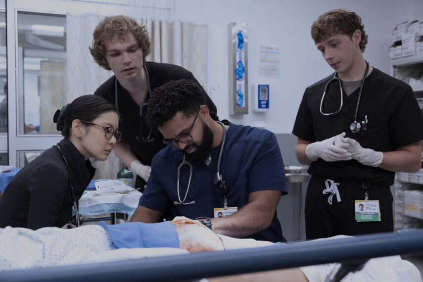 Irene Choi as Joy, Lucas Iverson as Ogilvie, Brandon Mendez Homer as Donnie, Gerran Howell as Whitaker — 'The Pitt' Season 2 Episode 6