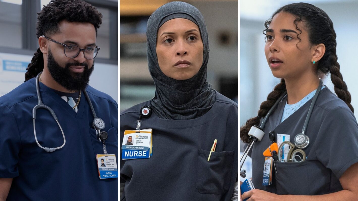 Brandon Mendez Homer as Donnie, Amielynn Abellera as Perlah, and Laetitia Hollard as Emma — 'The Pitt' Season 2