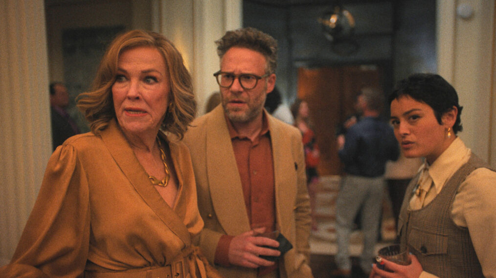 Catherine O'Hara as Patty Leigh, Seth Rogen as Matt Remnick, and Chase Sui Wonders as Quinn Hackett in 'The Studio'