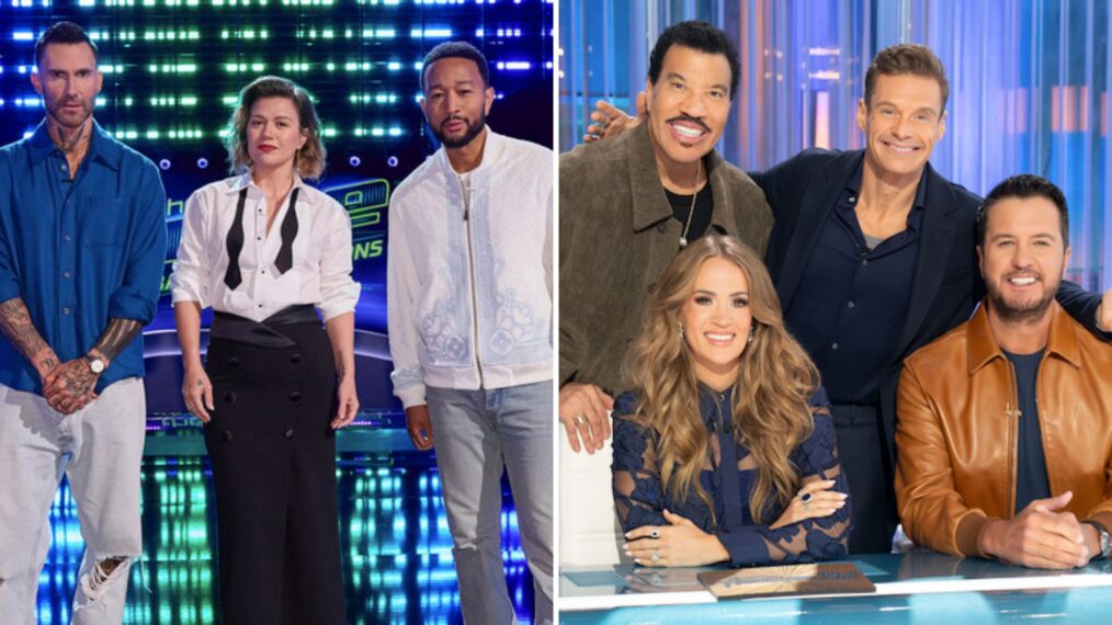 Adam Levine, Kelly Clarkson, and John Legend on The Voice, Carrie Underwood, Lionel Richie, Ryan Seacrest, Luke Bryan on American Idol