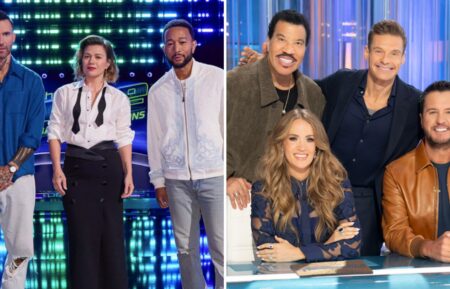 Adam Levine, Kelly Clarkson, and John Legend on The Voice, Carrie Underwood, Lionel Richie, Ryan Seacrest, Luke Bryan on American Idol