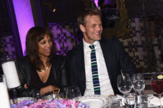 Model Tyra Banks (L) and photographer Erik Asla attends the August Getty Atelier Dinner at the Montage Hotel Rooftop Grill