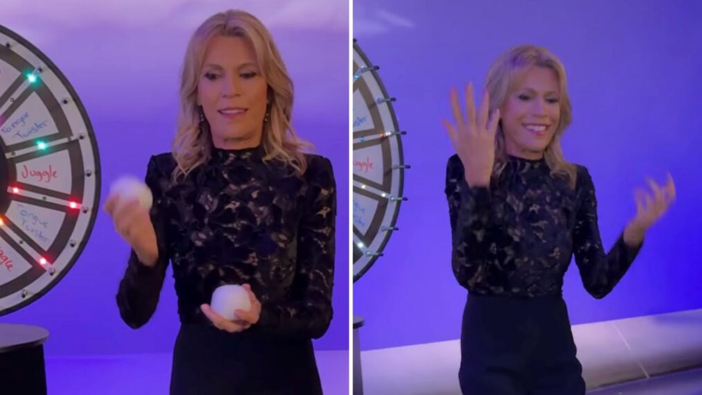 'Wheel of Fortune' Vanna White juggling snowballs on set