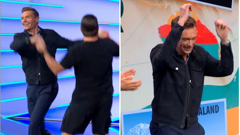 'Wheel of Fortune' host Ryan Seacrest dancing with his stunt double on February 4, 2026