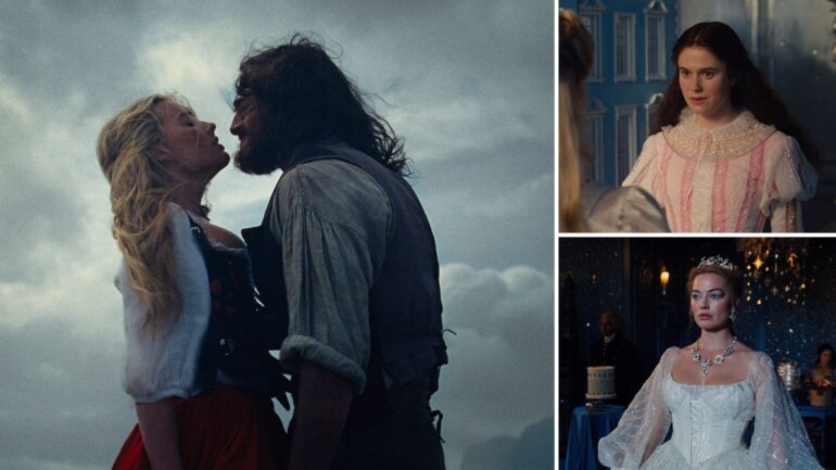 Margot Robbie and Jacob Elordi; Alison Oliver in 'Wuthering Heights'