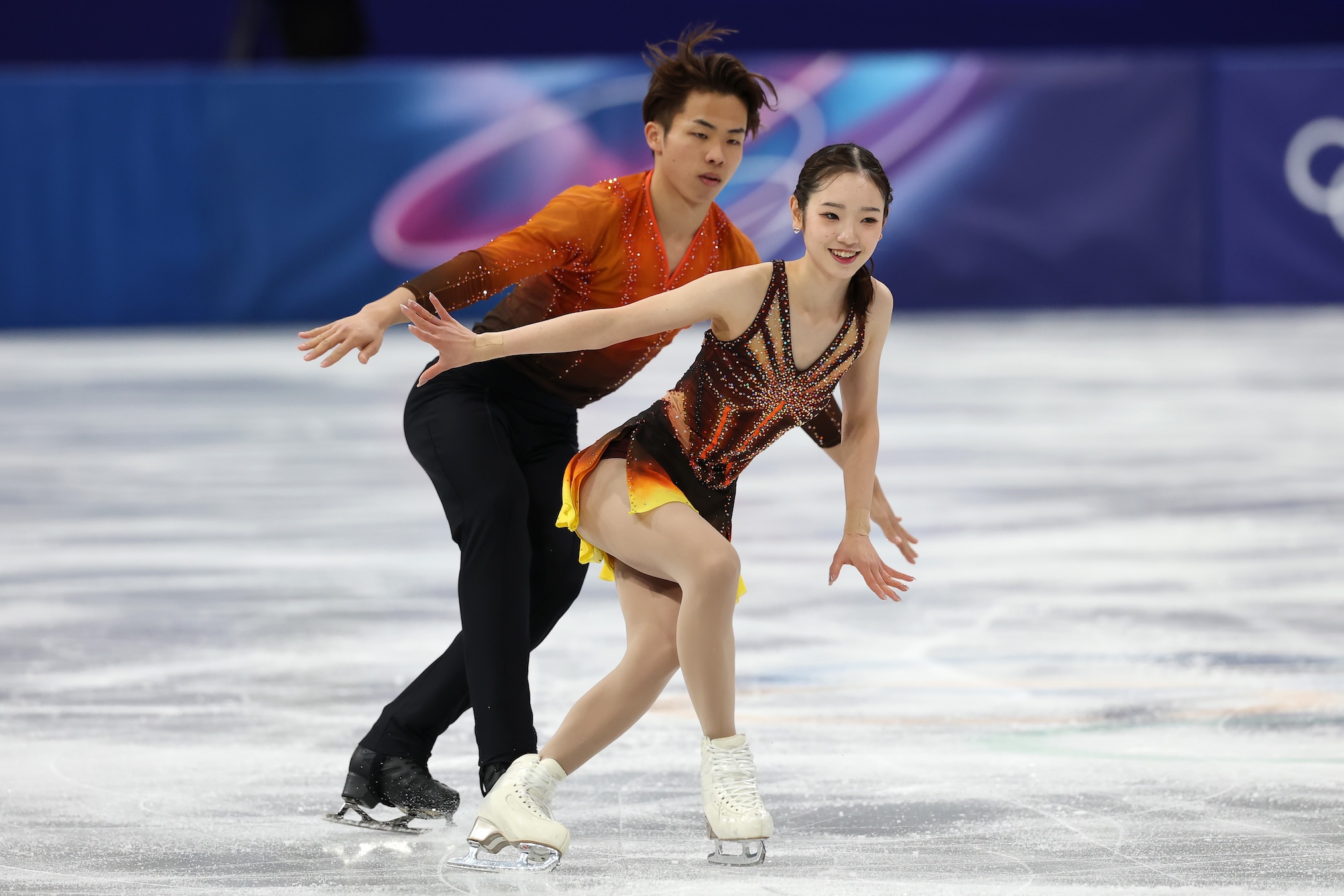 MILAN, ITALY - FEBRUARY 15: Yuna Nagaoka and partner Sumitada Moriguchi of Team Japan compete in Pair Skating - Short Program on day nine of the Milano Cortina 2026 Winter Olympic games at Milano Ice Skating Arena on February 15, 2026 in Milan, Italy.