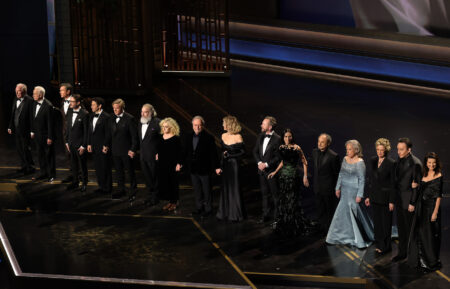 Michael McKean, Christopher Guest, Jerry O'Connell, Wil Wheaton, Fred Savage, Cary Elwes, Mandy Patinkin, Carol Kane, Billy Crystal, Meg Ryan, Kiefer Sutherland, Demi Moore, Kevin Pollak, Kathy Bates, Annette Bening, John Cusack and Daphne Zuniga speak onstage during the 98th Oscars at Dolby Theatre on March 15, 2026 in Hollywood, California.
