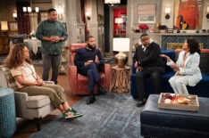 “Welcome to the Things We Do for Love” – Marty meets Courtney’s intimidating father to ask for his blessing, but Clancy’s (Anthony Anderson) cryptic response sends Calvin and Tina digging for answers. Meanwhile, Gemma and Dave are stunned by Grover’s tattoo, on THE NEIGHBORHOOD, Monday, March 30 (8:00-8:30 PM, ET/PT) on the CBS Television Network, and streaming on Paramount+. Pictured: Skye Townsend as Courty, Marcel Spears as Marty, Anthony Anderson as Clancy, Cedric The Entertainer as Calvin and Tichina Arnold as Tina. Photo: Monty Brinton/CBS ©2025 CBS Broadcasting, Inc. All Rights Reserved.