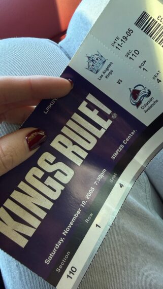 Maggie Sajak shared a photo of a Los Angeles Kings ticket from 2005