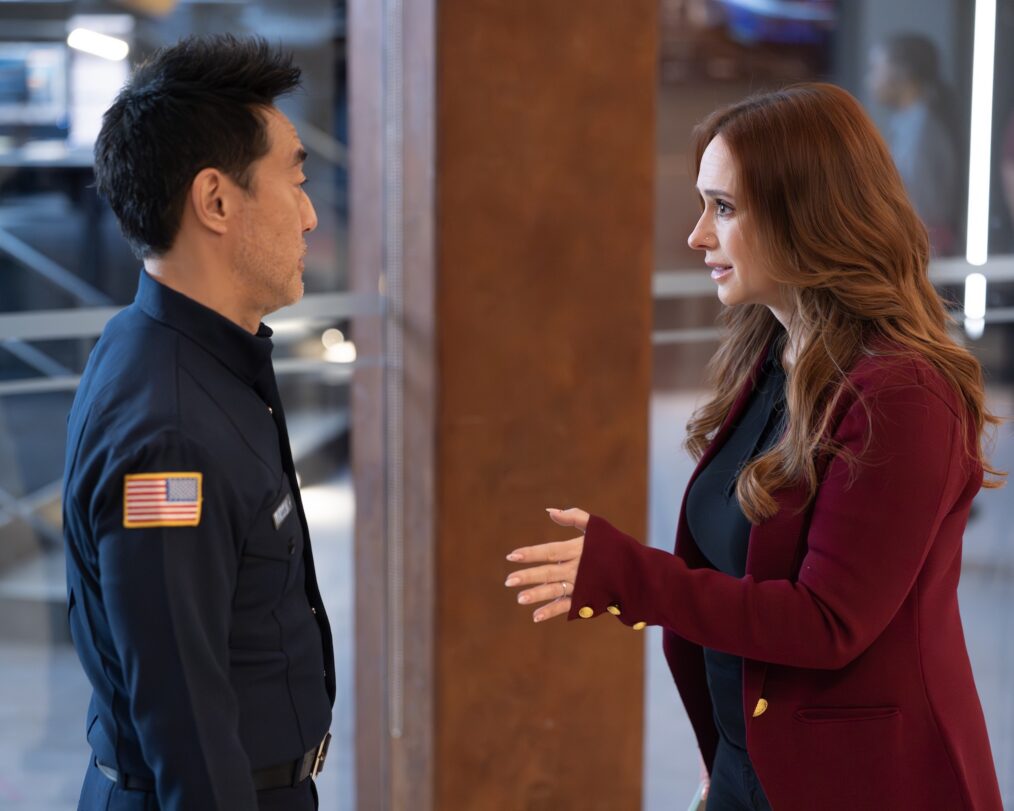 Kenneth Choi as Chimney and Jennifer Love Hewitt as Maddie — '9-1-1' Season 9 Episode 13 