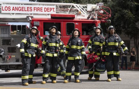 Elijah M. Cooper, Anirudh Pisharody, Michael Johnston, Kenneth Choi, Ryan Guzman, and Aisha Hinds — '9-1-1' Season 9 Episode 16 