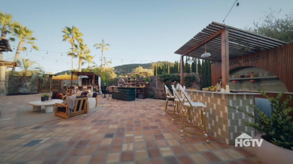 HGTV's 'Bachelor Mansion Takeover,' Season 1, Episode 5, March 30, 2026, terrace after.