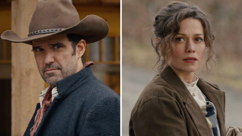 Benjamin Ayres as Tom and Bethany Joy Lenz as Rebecca in Hope Valley: 1874