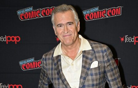 NEW YORK, NEW YORK - OCTOBER 17: Bruce Campbell attends the Hysteria! press room during New York Comic Con 2024 at The Jacob K. Javits Convention Center on October 17, 2024 in New York City. (Photo by Eugene Gologursky/Getty Images for ReedPop)