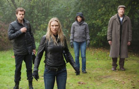 FRINGE, l-r: Joshua Jackson, Anna Torv, Jasika Nicole, John Noble in 'Black Blotter' (Season 5, Episode 9, aired December 14, 2012), 2008-, ph: Liane Hentscher/©Fox/courtesy Everett Collection