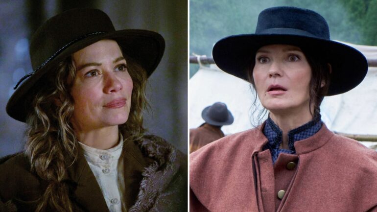 Bethany Joy Lenz and Jill Hennessy as Rebecca and Hattie in Hope Valley: 1874