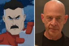 WHIPLASH, J.K. Simmons, 2014. ph: Daniel McFadden/©Sony Pictures Classics/Courtesy Everett Collection; INVINCIBLE, Omni-Man (voice: J.K. Simmons), (Season 2, ep. 201, aired Nov. 3, 2023). photo: ©Amazon / Courtesy Everett Collection