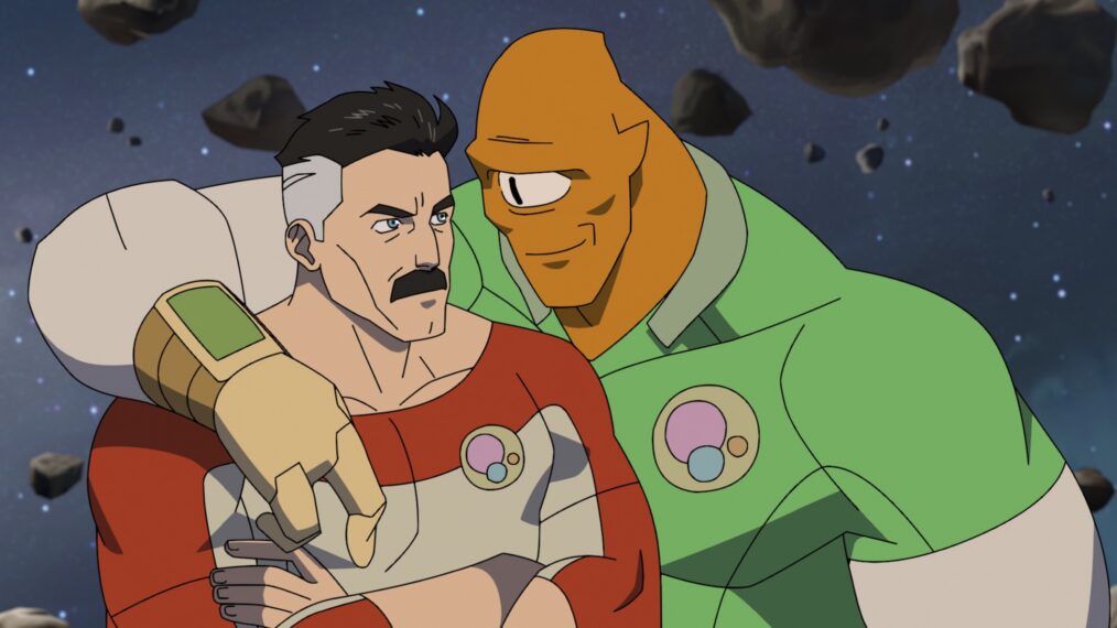 Omni-Man (JK Simmons) and Allen The Alien (Seth Rogen) in Invincible. - Invincible Season 4 - First Look
