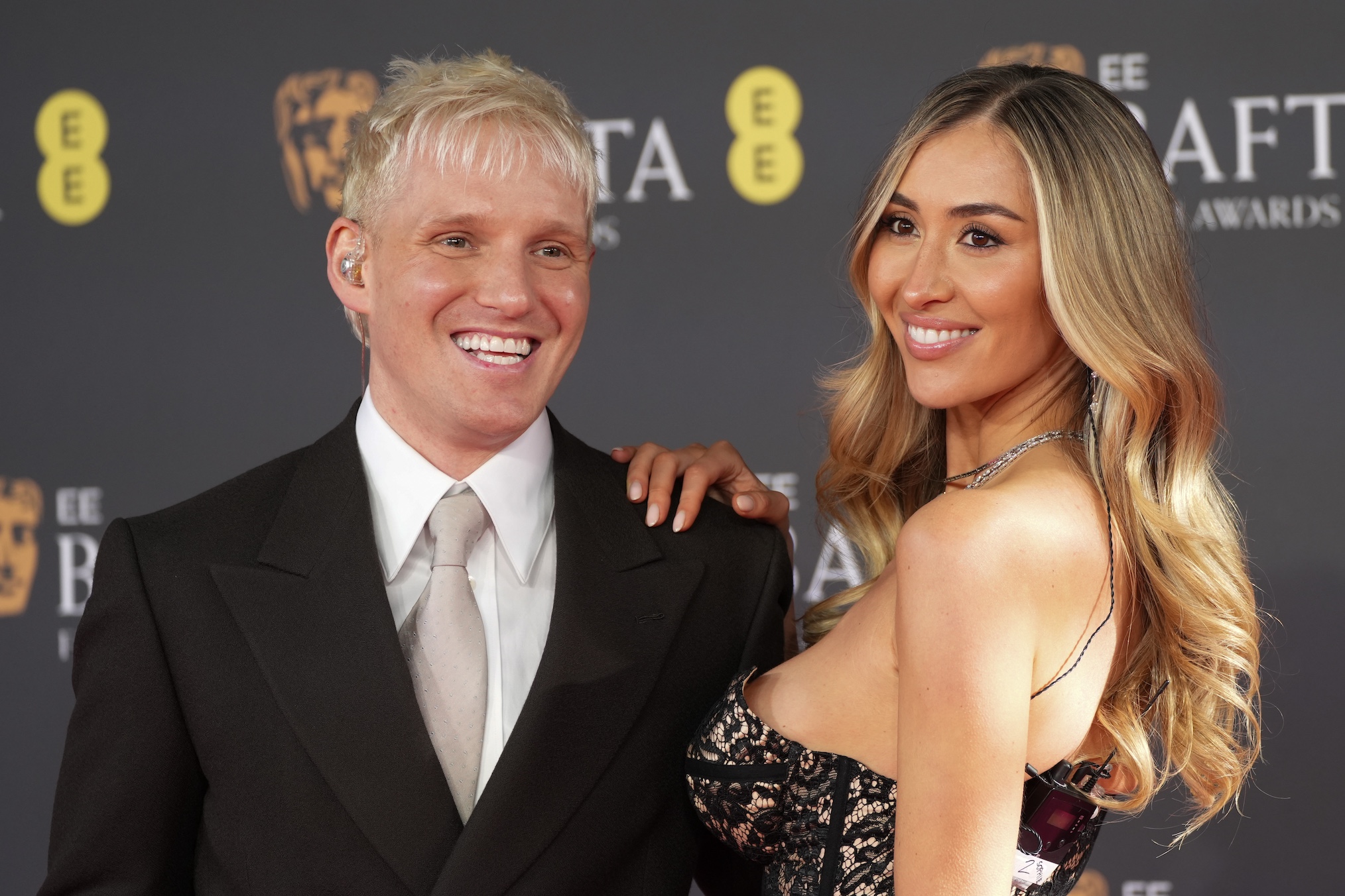 Jamie Laing and Sophie Habboo attend the 2026 EE BAFTA Film Awards at The Royal Festival Hall on February 22, 2026 in London, England.