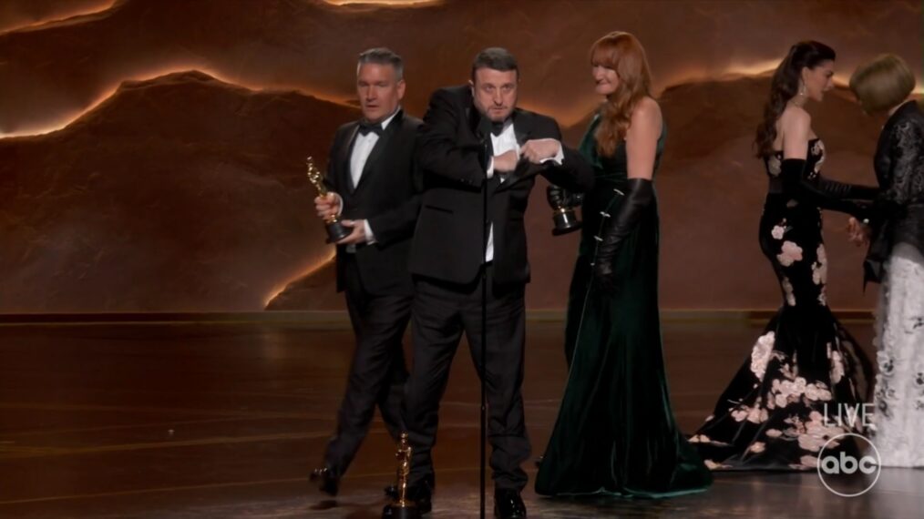 Jordan Samuel, Mike Hill, and Cliona Fuery at the 2026 Oscars, March 15, 2026.