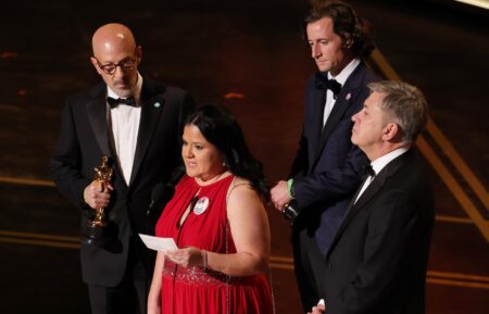 Joshua Seftel, Gloria Cazares, Conall Jones, and Steve Hartman accept the Documentary Short Film award for 