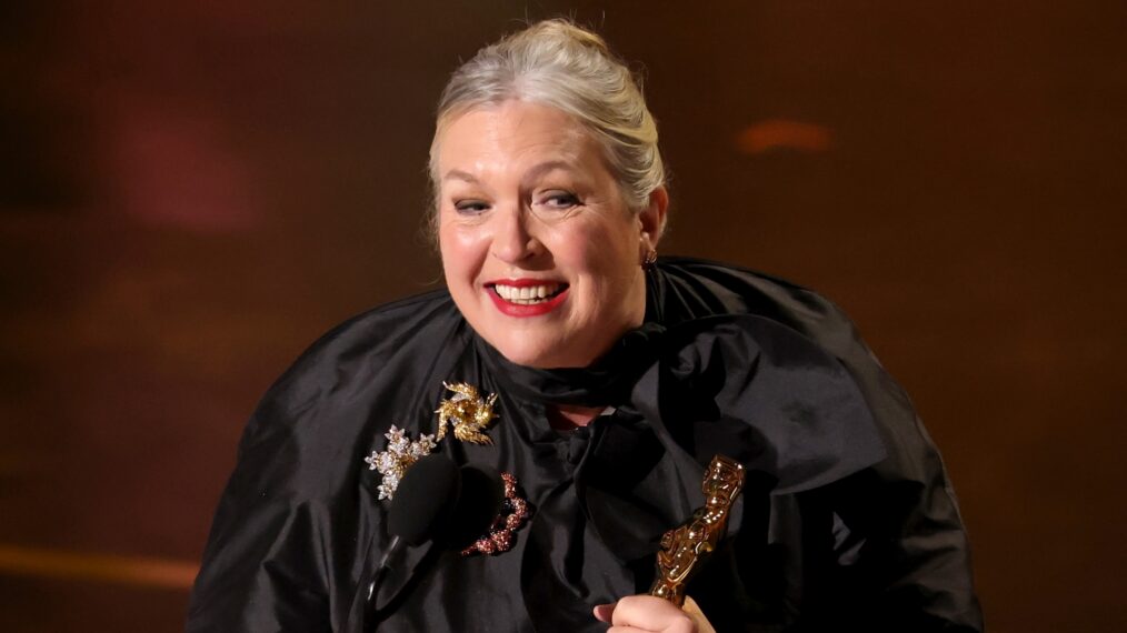 Kate Hawley accepts the Costume Design award for 'Frankenstein' onstage during the 98th Oscars at Dolby Theatre on March 15, 2026 in Hollywood, California.