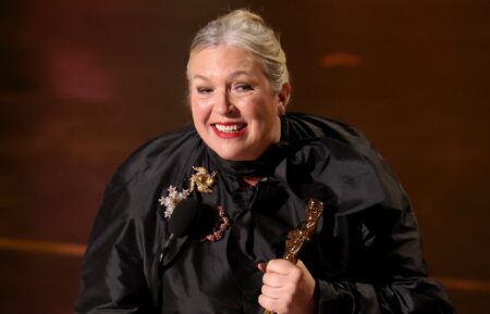 Kate Hawley accepts the Costume Design award for 