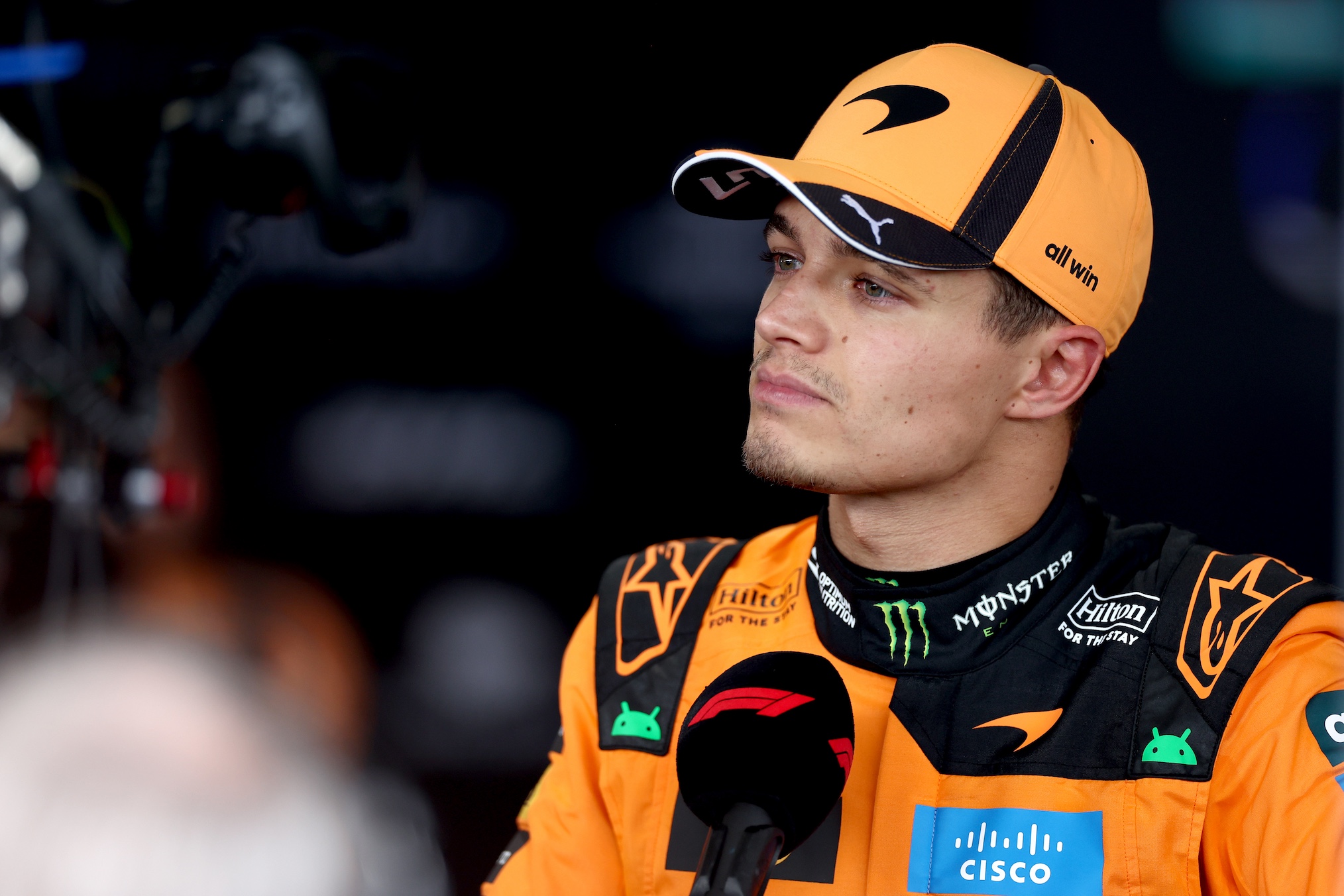 Sixth placed qualifier Lando Norris of Great Britain and McLaren is interviewed during qualifying ahead of the F1 Grand Prix of Australia at Albert Park Grand Prix Circuit on March 07, 2026 in Melbourne, Australia.