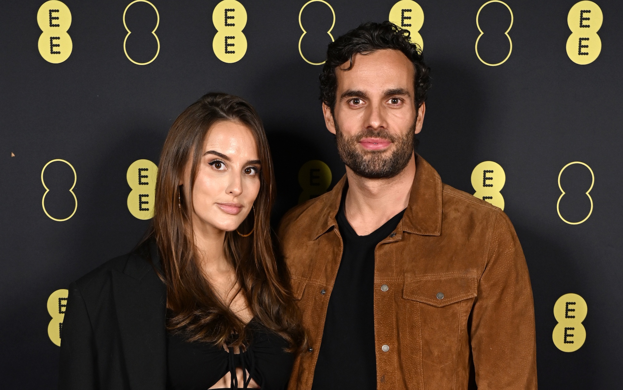 Lucy Watson and James Dunmore attend the launch of the new EE, as Fatboy Slim and virtual backing dancers from across the UK light up the sky above Alexandra Palace to form the world's biggest holographic performance on October 19, 2023 in London, England.