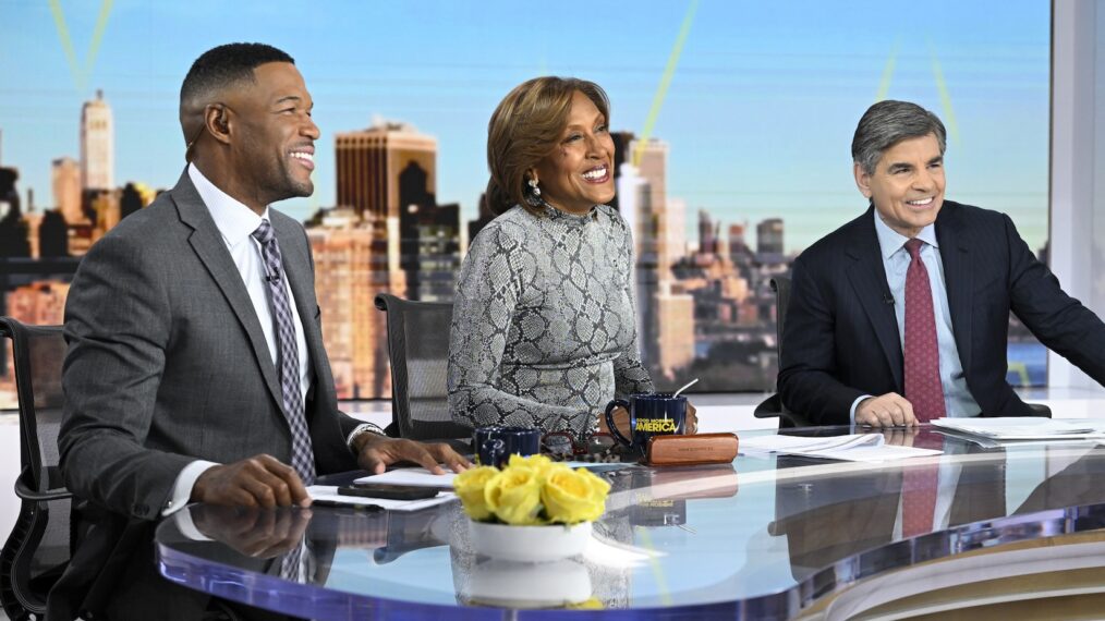 Michael Strahan, Robin Roberts, and George Stephanopoulos on the January 29, 2026, episode of ABC's 'Good Morning America.'