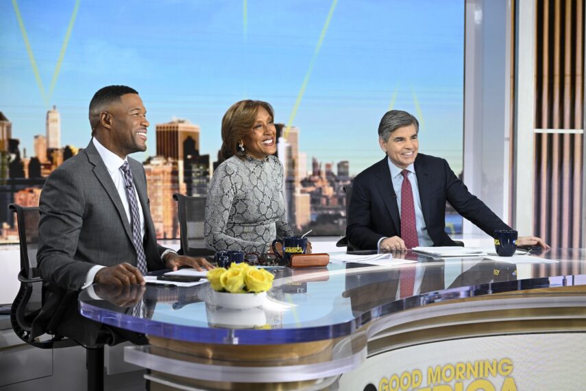 Michael Strahan, Robin Roberts, and George Stephanopoulos on the January 29, 2026, episode of ABC's 'Good Morning America.'
