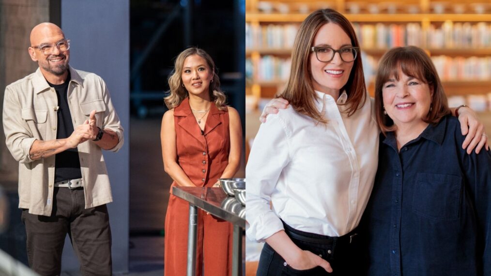 Michael Symon and Esther Choi on Season 2 of Food Network's '24 in 24: Last Chef Standing,' 2025; Tina Fey and Ina Garten on Season 6 of Food Network's 'Be My Guest With Ina Garten,' 2025.