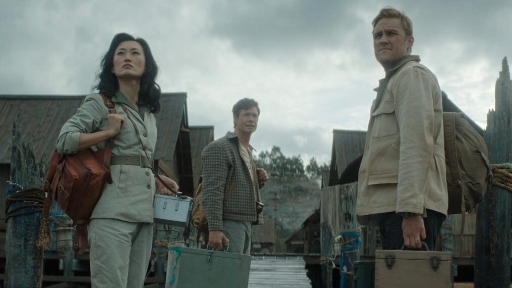 Mari Yamamoto, Anders Holm and Wyatt Russell in 'Monarch: Legacy of Monsters,' now streaming on Apple TV.