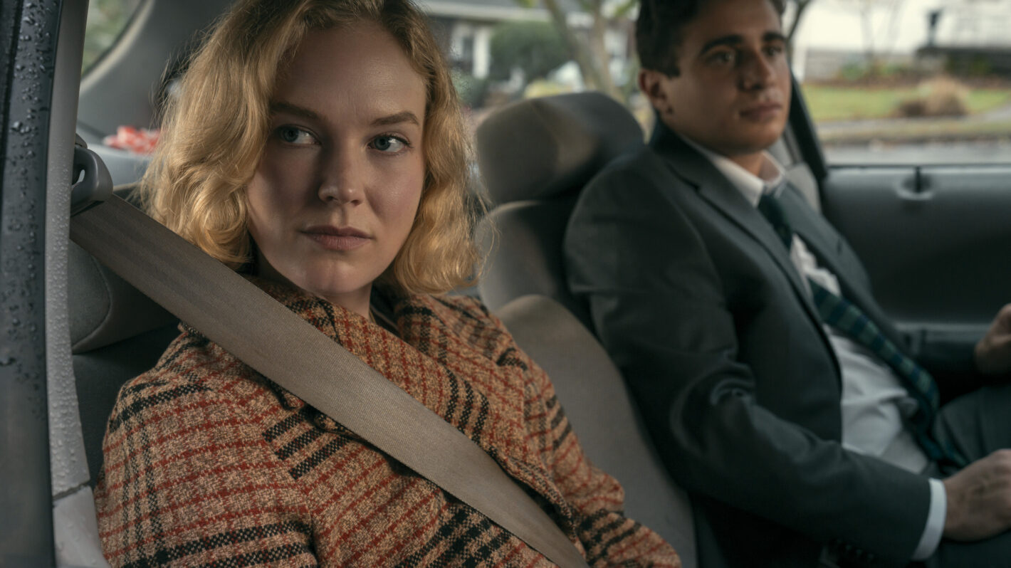 Past Kay (Rosy McEwen) and Past Marino (Jake Cannavale) in SCARPETTA SEASON 1 Photo Credit: Connie Chornuk / Prime © Amazon Content Services LLC