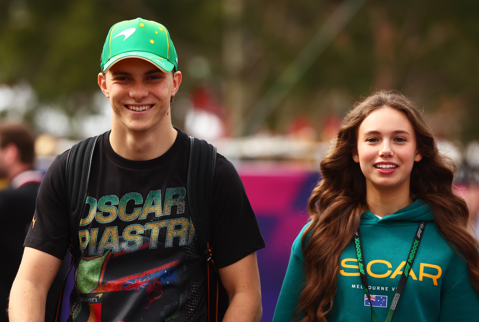 Oscar Piastri of Australia and McLaren and Lily Zneimer arrive in the Paddock prior to practice ahead of the F1 Grand Prix of Australia at Albert Park Grand Prix Circuit on March 06, 2026 in Melbourne, Australia.